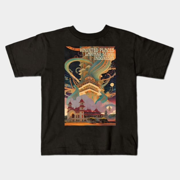 Haunted Places Lawang Sewu Ghost Art Nouveau Kids T-Shirt by DanielLiamGill